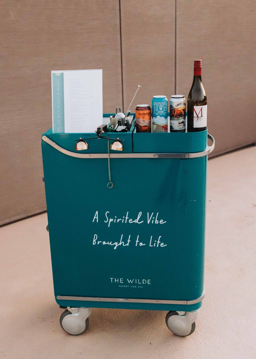 rooftop mini bar with wine beer and drinks menu