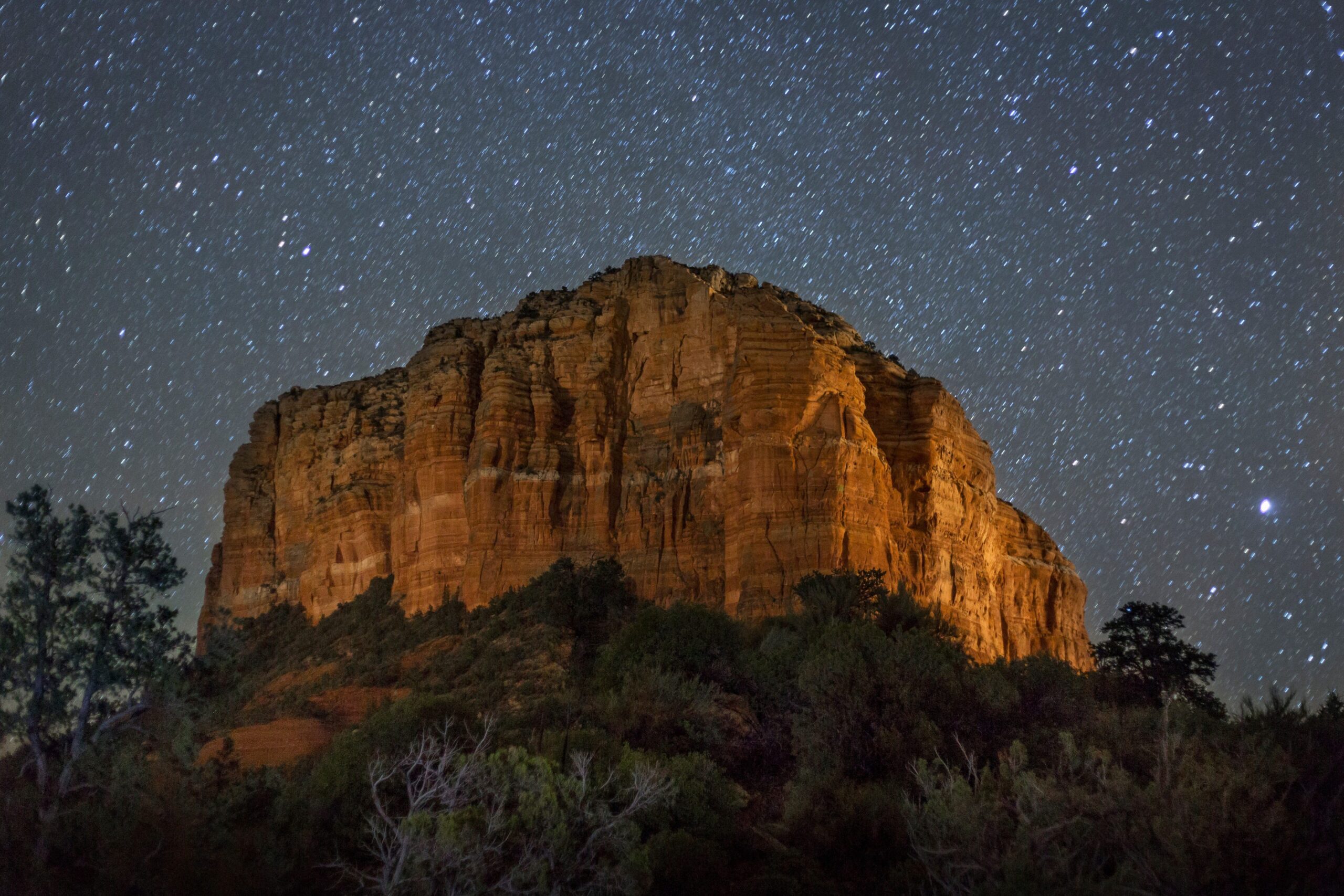 night view of sedona rock