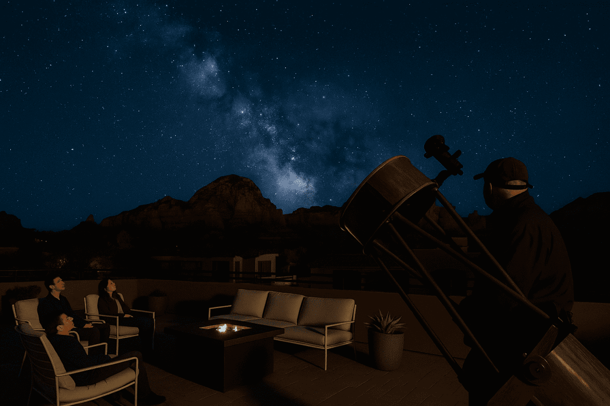 man with large telescope star gazing