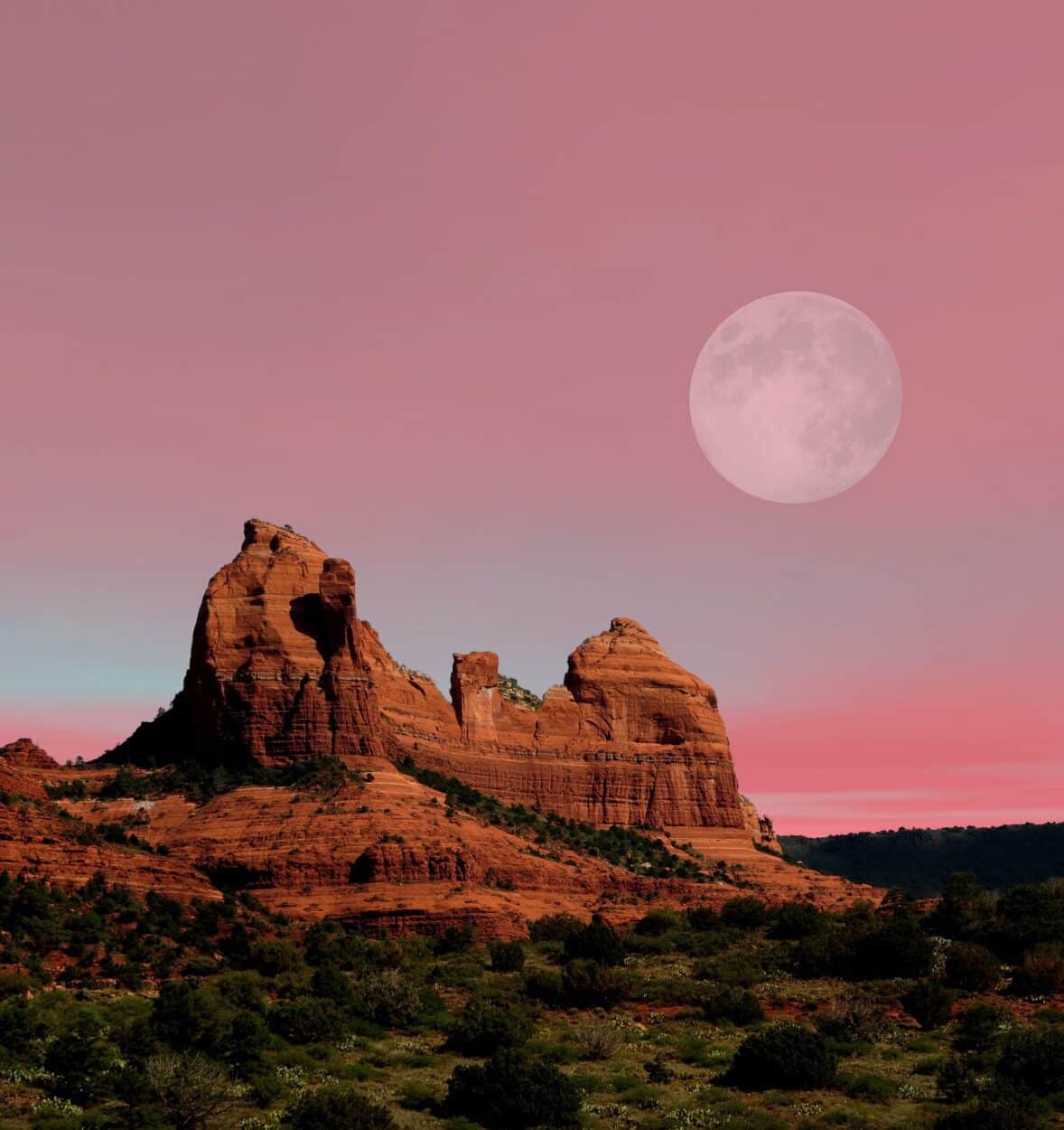 Moonrise Red Rock country mountains surrounding Sedona Arizona
