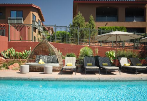 Sedona Wilde pool with lounging beds and chairs