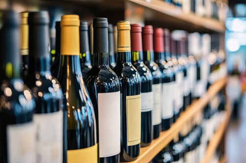 wine bottles on shelf