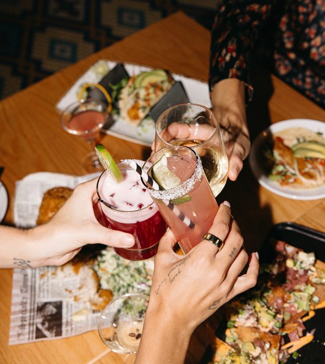 Cocktails and food dishes at Rascal Modern Diner
